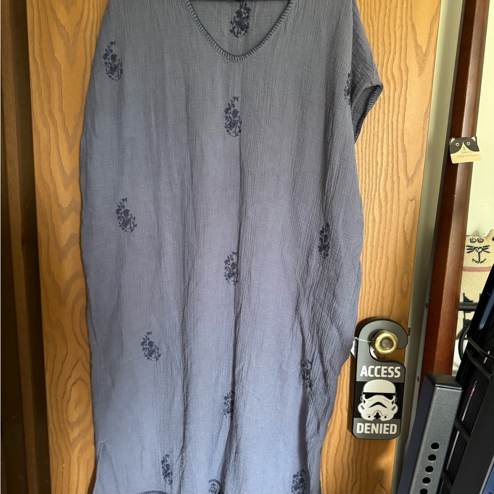 Pure Jill blue embroidered shift Textured dress xl